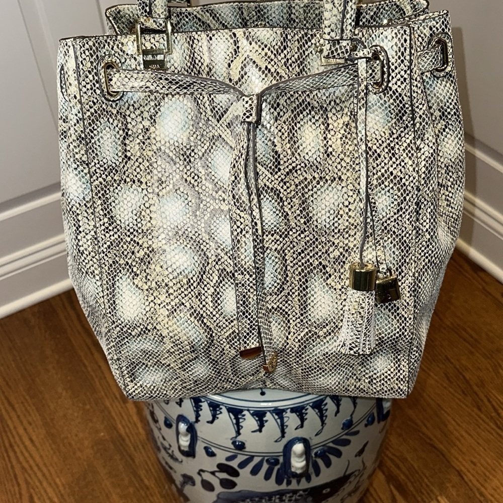 G.I.L.I. Cobra Italian Blue Leather Snakeskin Design Tote - Picture 2 of 9